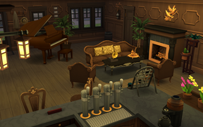 壁炉、沙发与钢琴